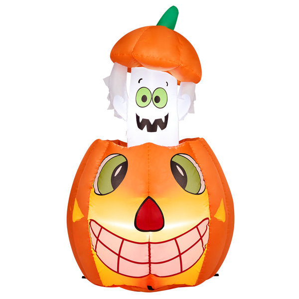 2.8FT Halloween Inflatable Pumpkin Ghost with Built-in White LEDs, Blow Up Jack-o’-Lantern Yard Decoration for Indoor Outdoor Lawn, Garden & Party Decor