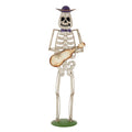 Halloween Yard Decoration, 61.8" Ivory White Metal Skeleton Statue Holding Guitar with Purple Hat and Bow Tie, Sturdy Iron Outdoor Lawn Porch Halloween Holiday Ornament