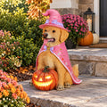 Lighted Halloween Dog Statue, Durable Resin Witch Pet Pumpkin Decor with Batteries, 4 Designs
