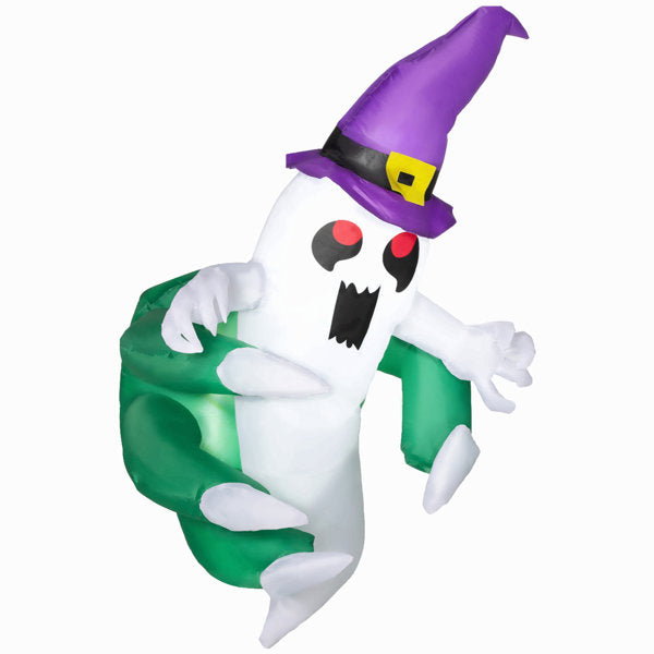 4ft Inflatable Halloween Decoration, Lighted Window Sticker Ghost in Hat, Blow Up Outdoor LED Yard Display, Waterproof