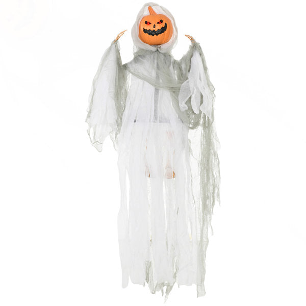 3.9' Outdoor Hanging Halloween Decoration, Pumpkin Ghost with Light Up Eyes and Howling Sounds