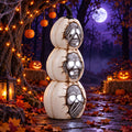 Three-Tier Skull Pumpkin Halloween Statue with White LED Lights, Ivory and Gray Decor in 10.4-Inch and 25.9-Inch Size Options