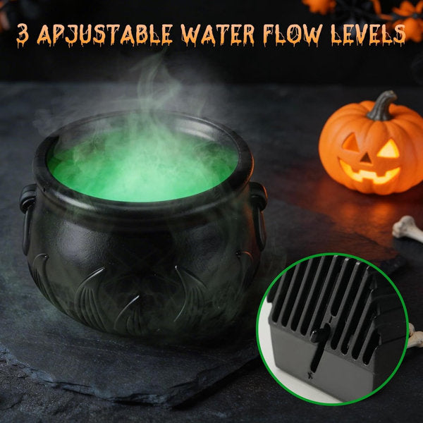 Halloween Floating Potion Cauldron Set with Green Mist Maker and 3-Speed Water Pump, DIY Levitating Potion Bottle Witch's Cauldron with Eerie Green Glow, Splash-Proof, 16.5 in. Indoor Tabletop Decor for Mantel, Dining Table, Halloween Party