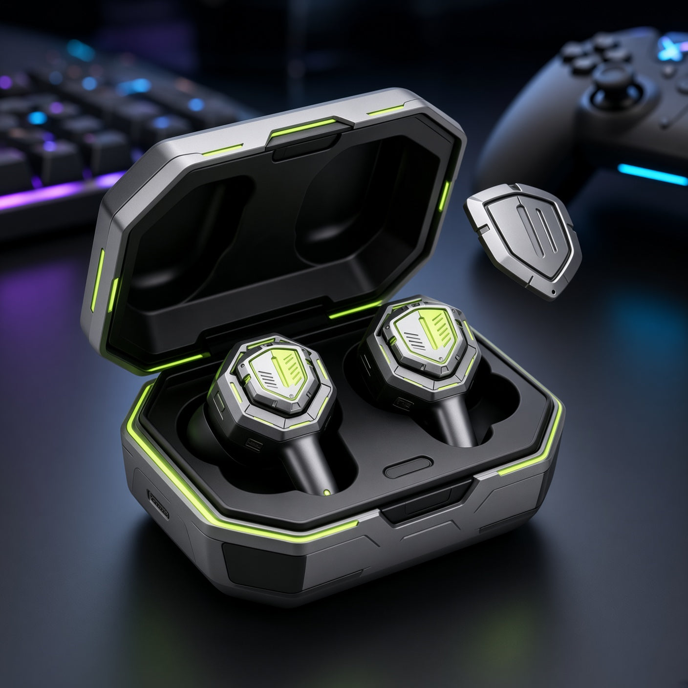 Mecha Shield Gaming TWS Earbuds with Magnetic Interchangeable Faceplates