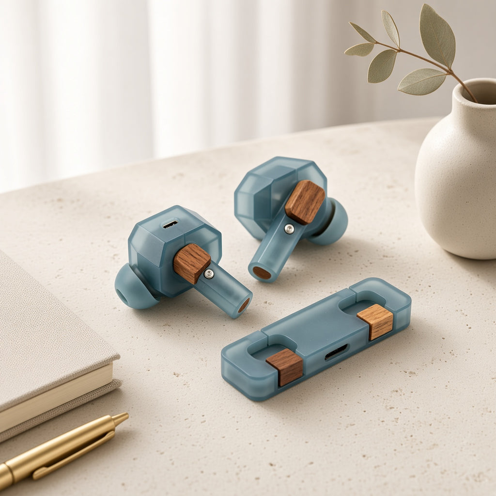 Frosted Facet Wooden Splicing TWS Earbuds