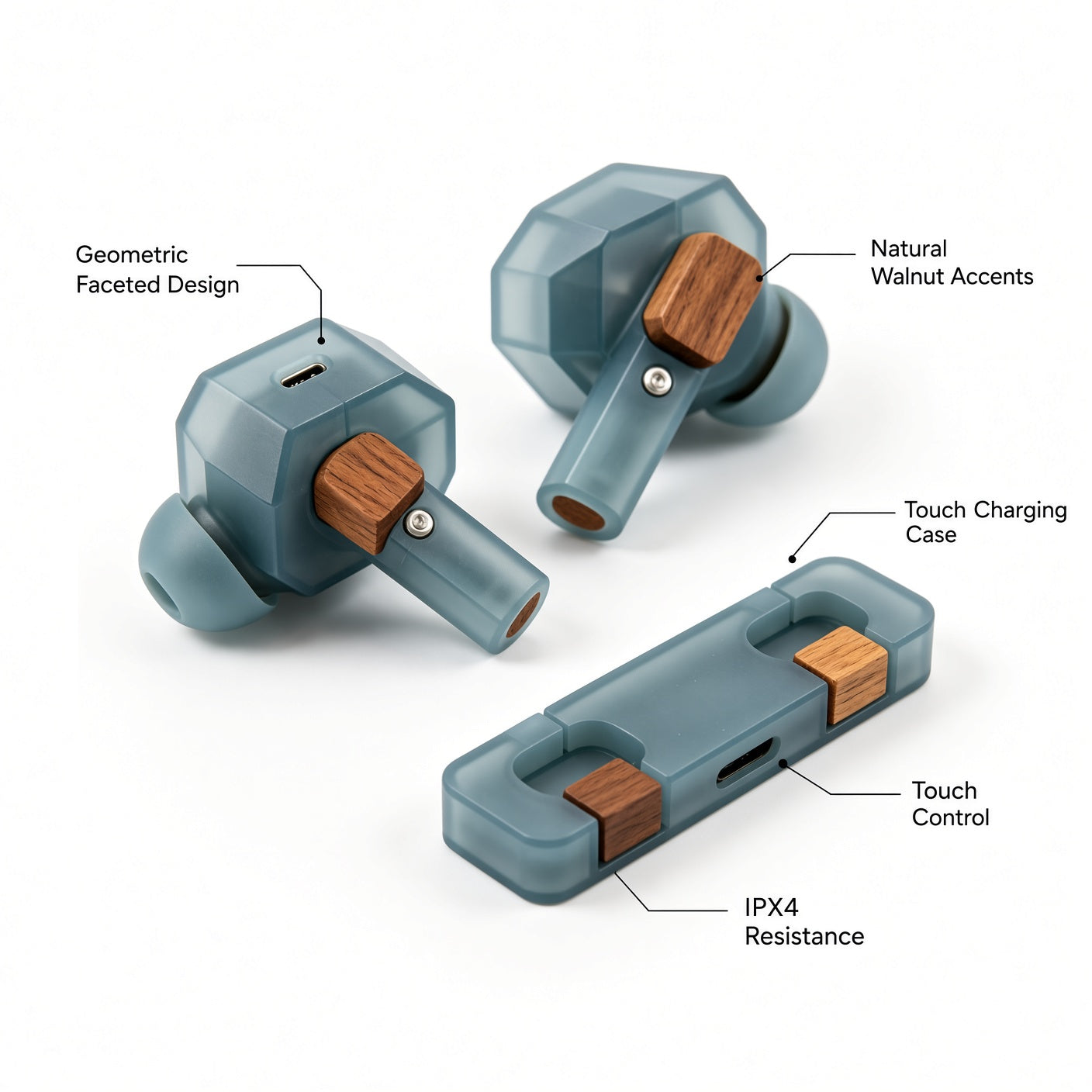 Frosted Facet Wooden Splicing TWS Earbuds