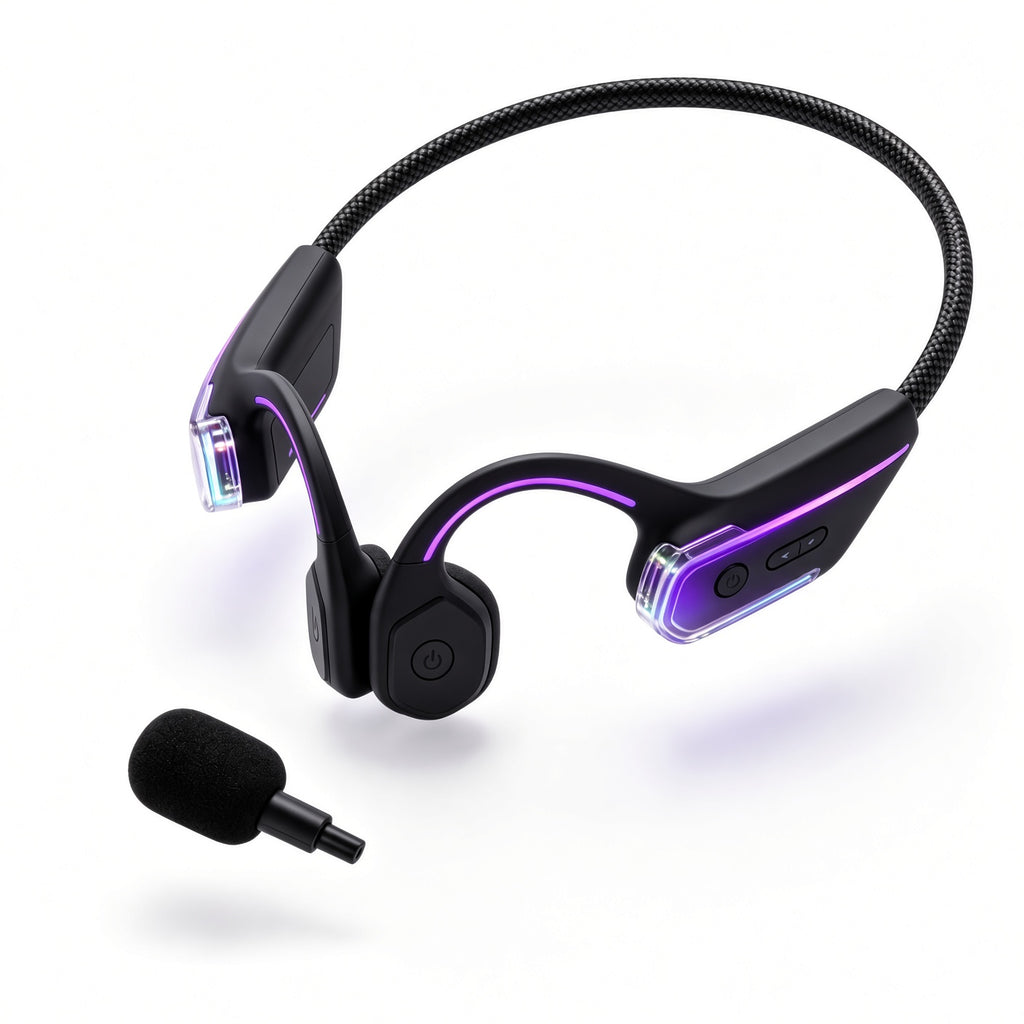 Open Ear Bone Conduction Gaming Headset with Detachable Boom Mic
