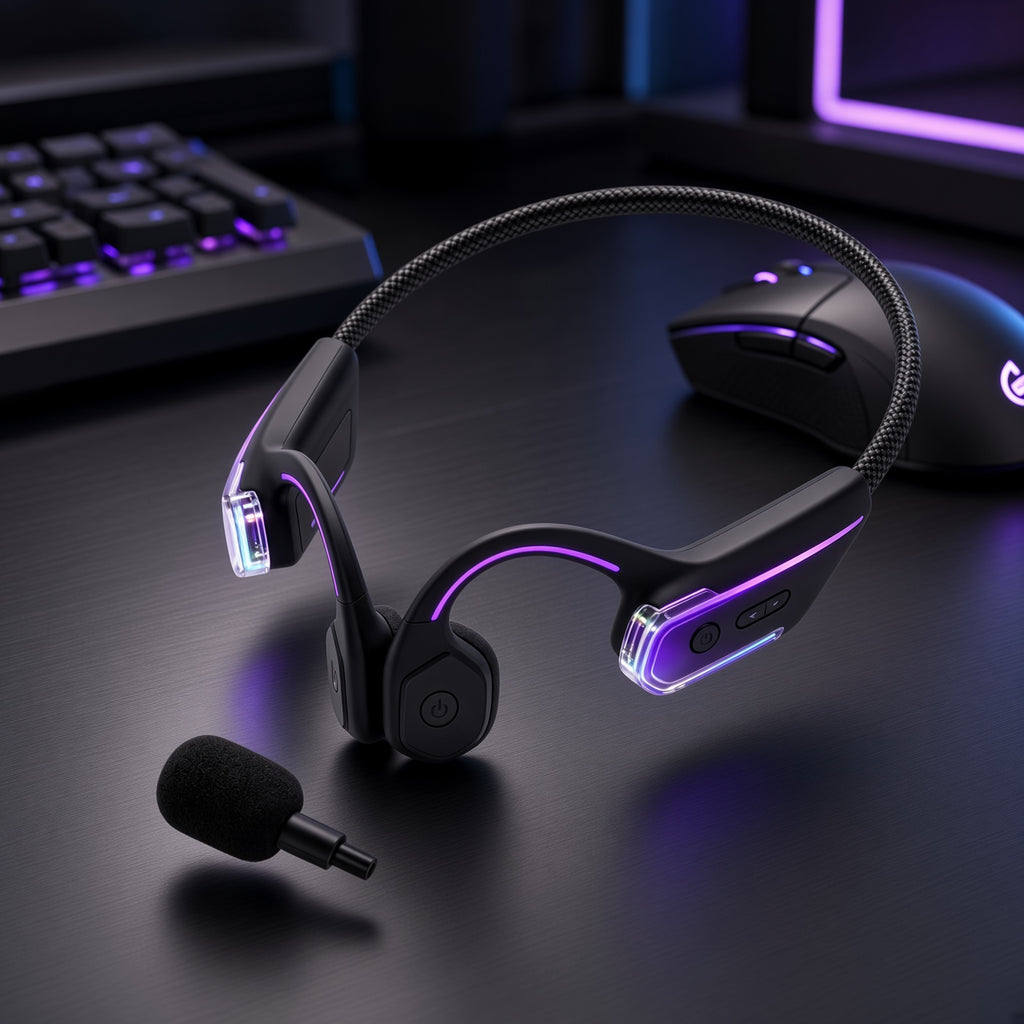 Open Ear Bone Conduction Gaming Headset with Detachable Boom Mic