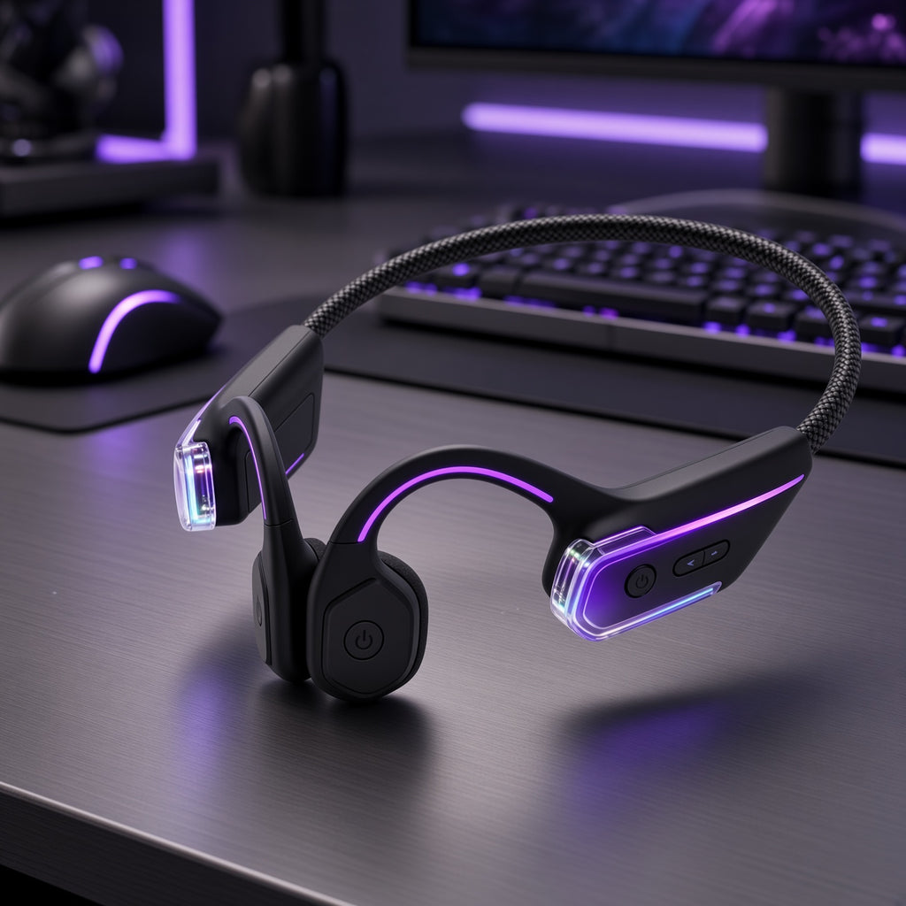 Open Ear Bone Conduction Gaming Headset with Detachable Boom Mic