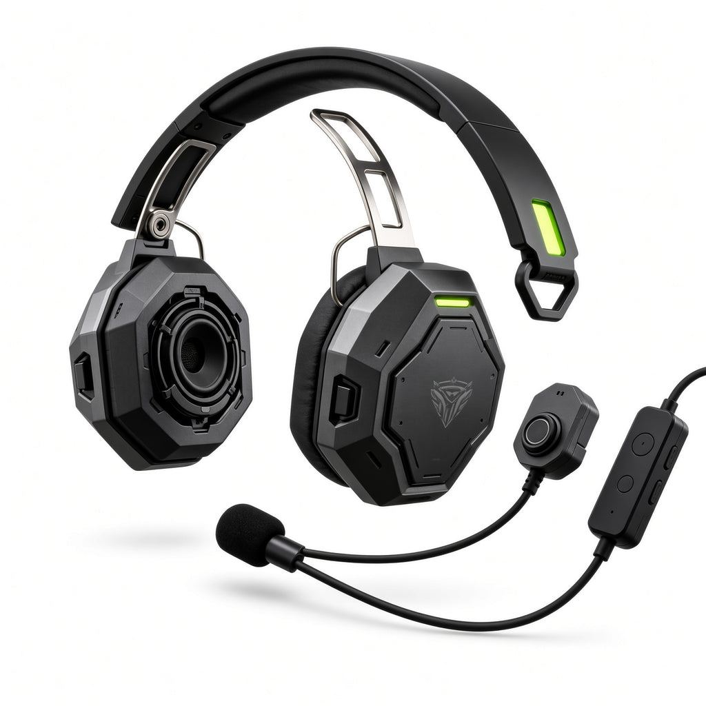 Octagonal Mecha Wired Over-Ear Gaming Headset with Detachable Boom Mic