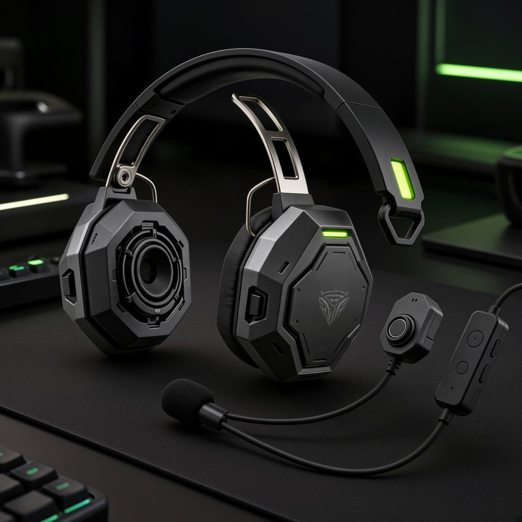 Octagonal Mecha Wired Over-Ear Gaming Headset with Detachable Boom Mic