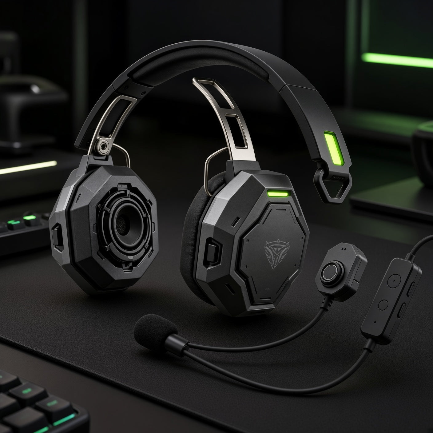 Octagonal Mecha Wired Over-Ear Gaming Headset with Detachable Boom Mic
