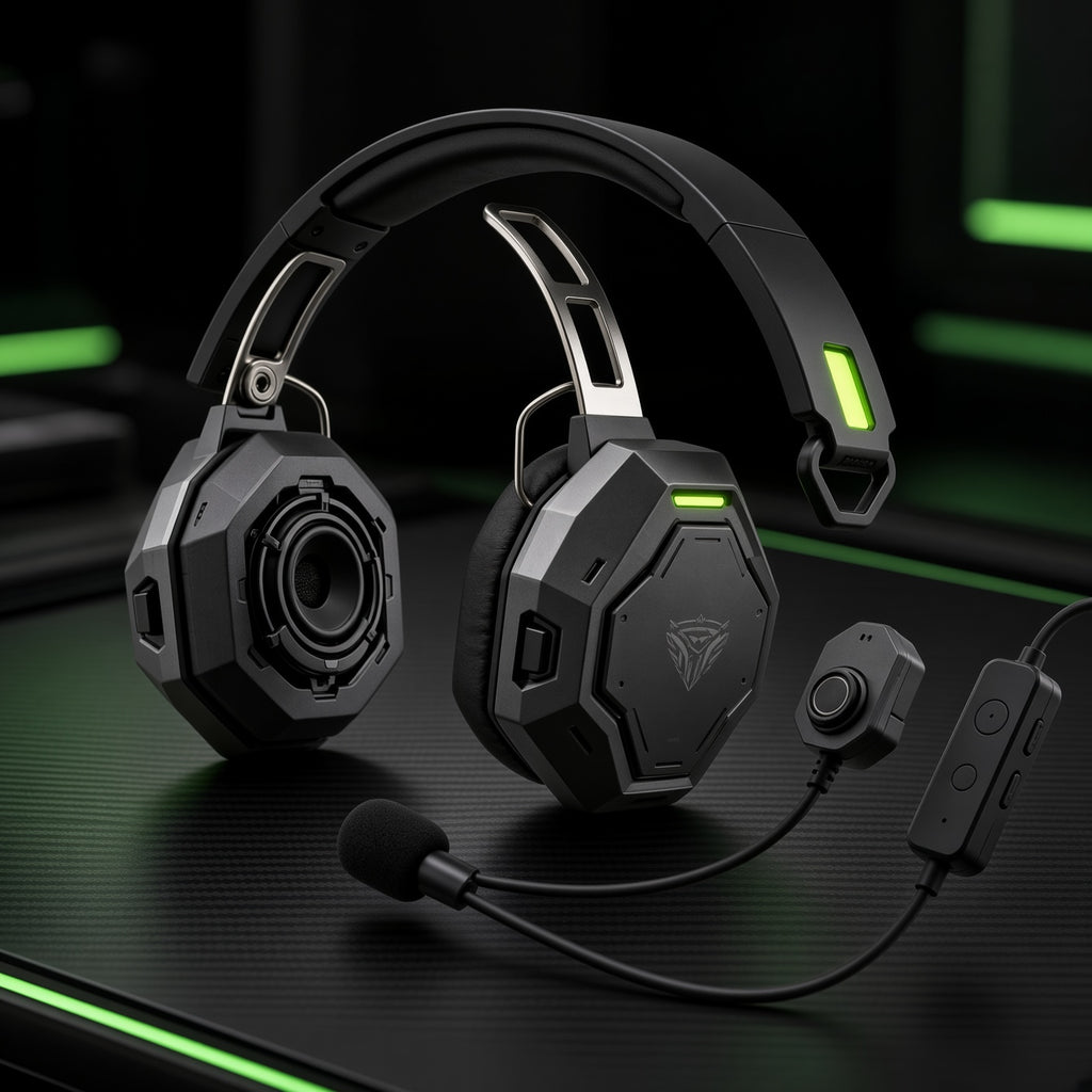 Octagonal Mecha Wired Over-Ear Gaming Headset with Detachable Boom Mic