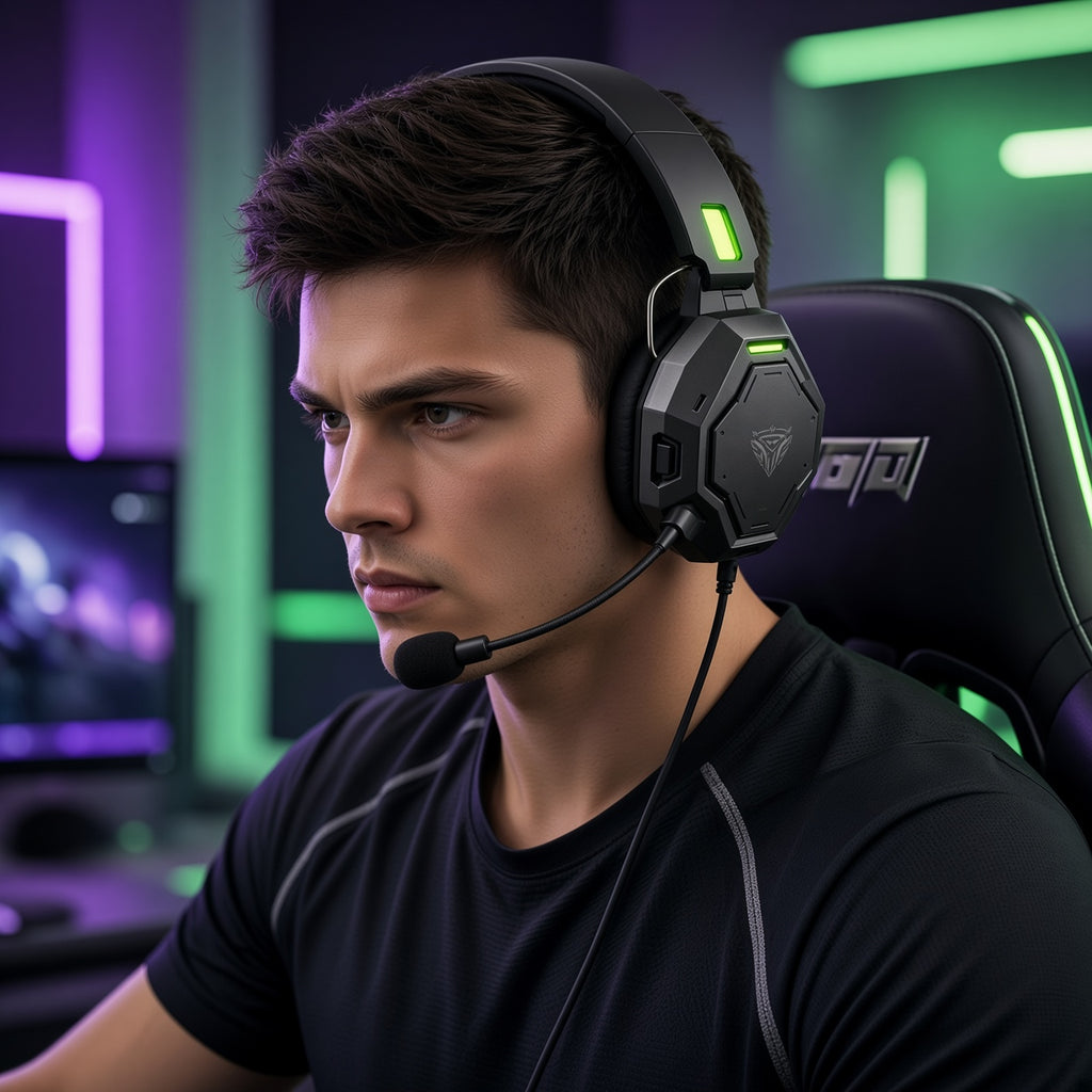 Octagonal Mecha Wired Over-Ear Gaming Headset with Detachable Boom Mic