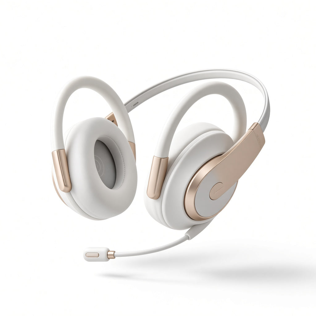 White Gold Open-Ear Hanging Headset with Detachable Boom Mic