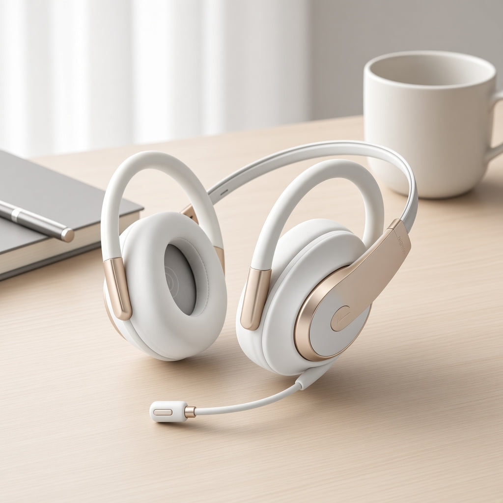 White Gold Open-Ear Hanging Headset with Detachable Boom Mic