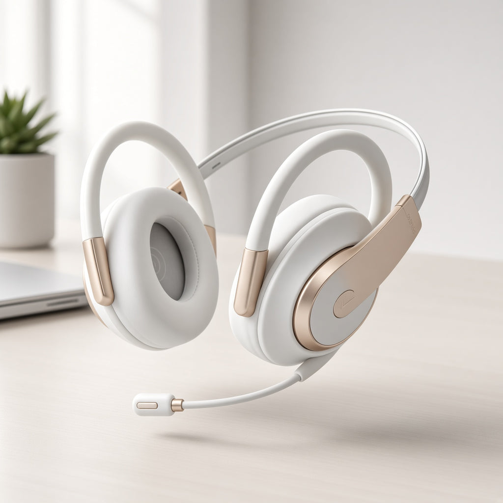 White Gold Open-Ear Hanging Headset with Detachable Boom Mic