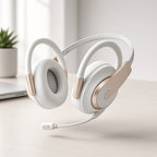 White Gold Open-Ear Hanging Headset with Detachable Boom Mic