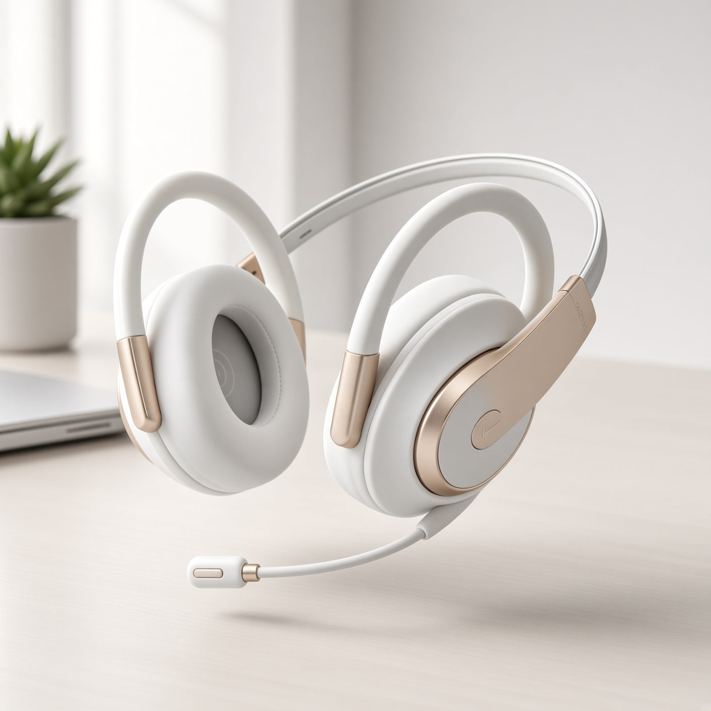 White Gold Open-Ear Hanging Headset with Detachable Boom Mic