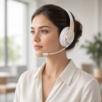 White Gold Open-Ear Hanging Headset with Detachable Boom Mic