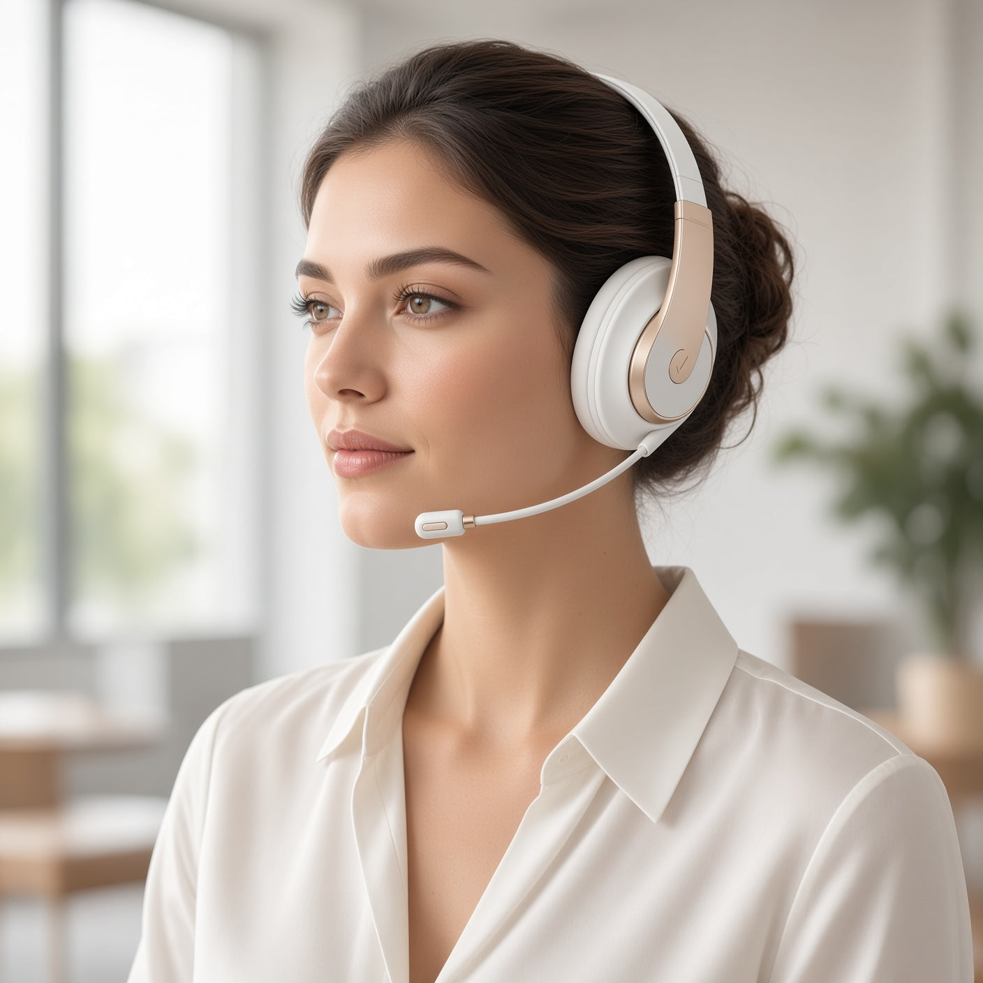 White Gold Open-Ear Hanging Headset with Detachable Boom Mic