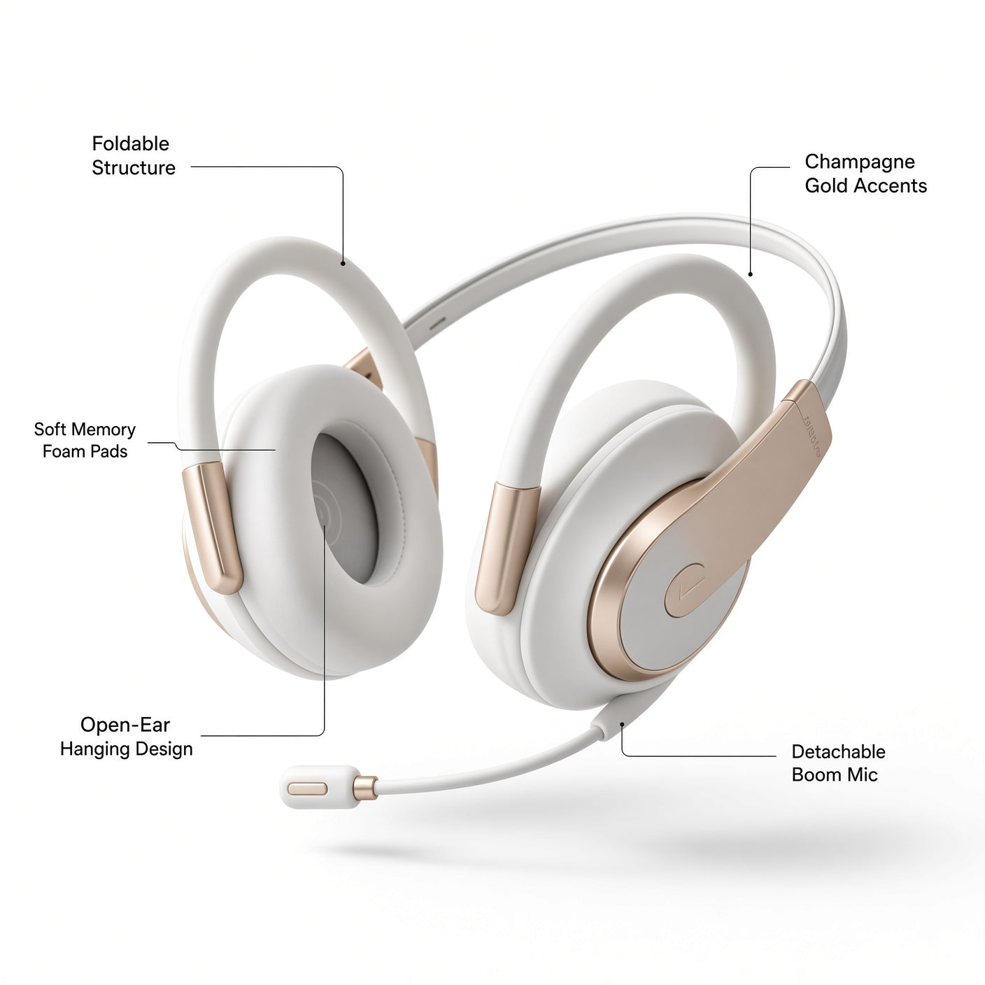 White Gold Open-Ear Hanging Headset with Detachable Boom Mic