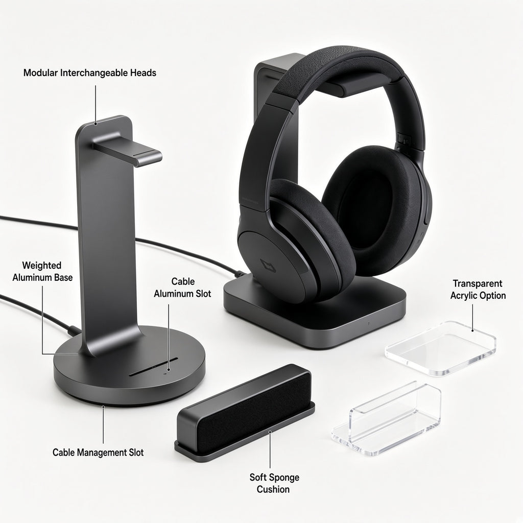 Aluminum Modular Headphone Stand, Detachable Multi-Style Headset Holder