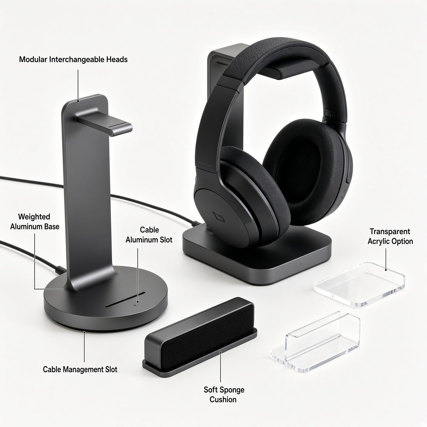 Aluminum Modular Headphone Stand, Detachable Multi-Style Headset Holder