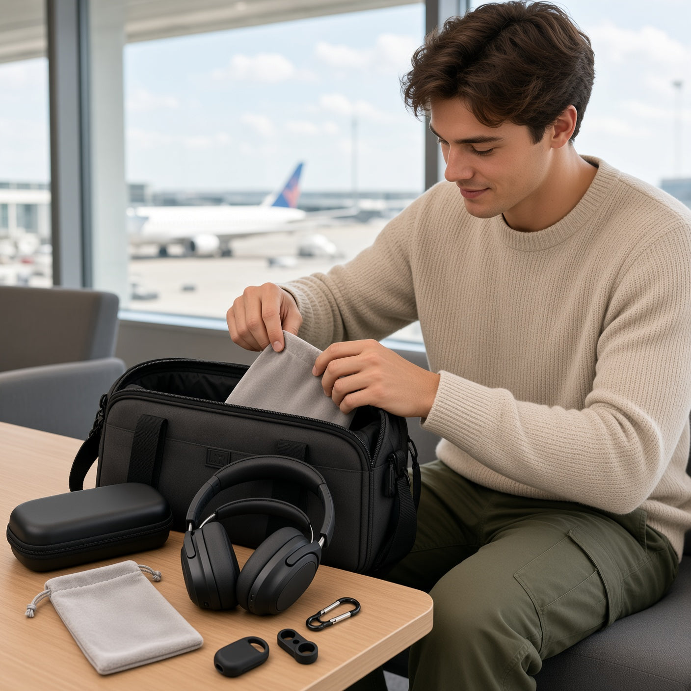 Headphone Travel Accessory Kit with Hard EVA Case & Velvet Pouch