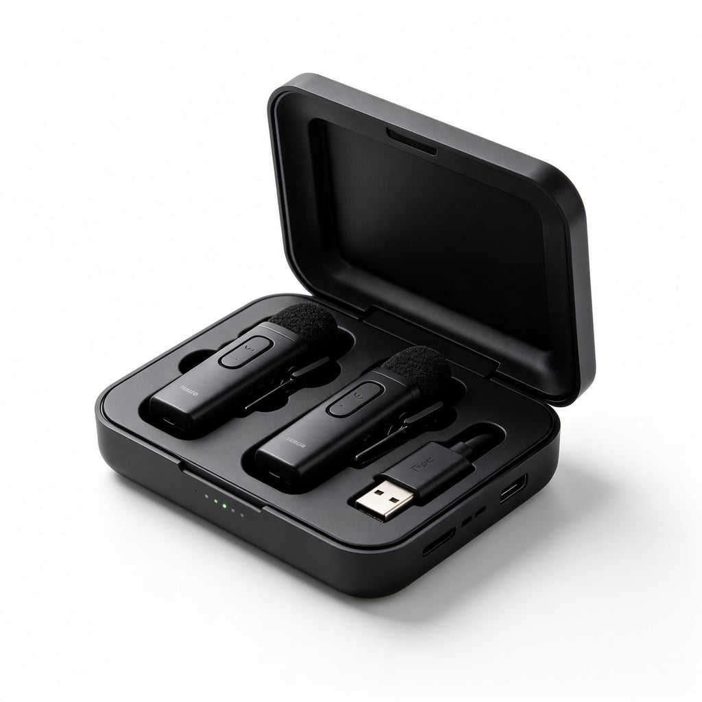 Dual Wireless Lavalier Microphone with Charging Case
