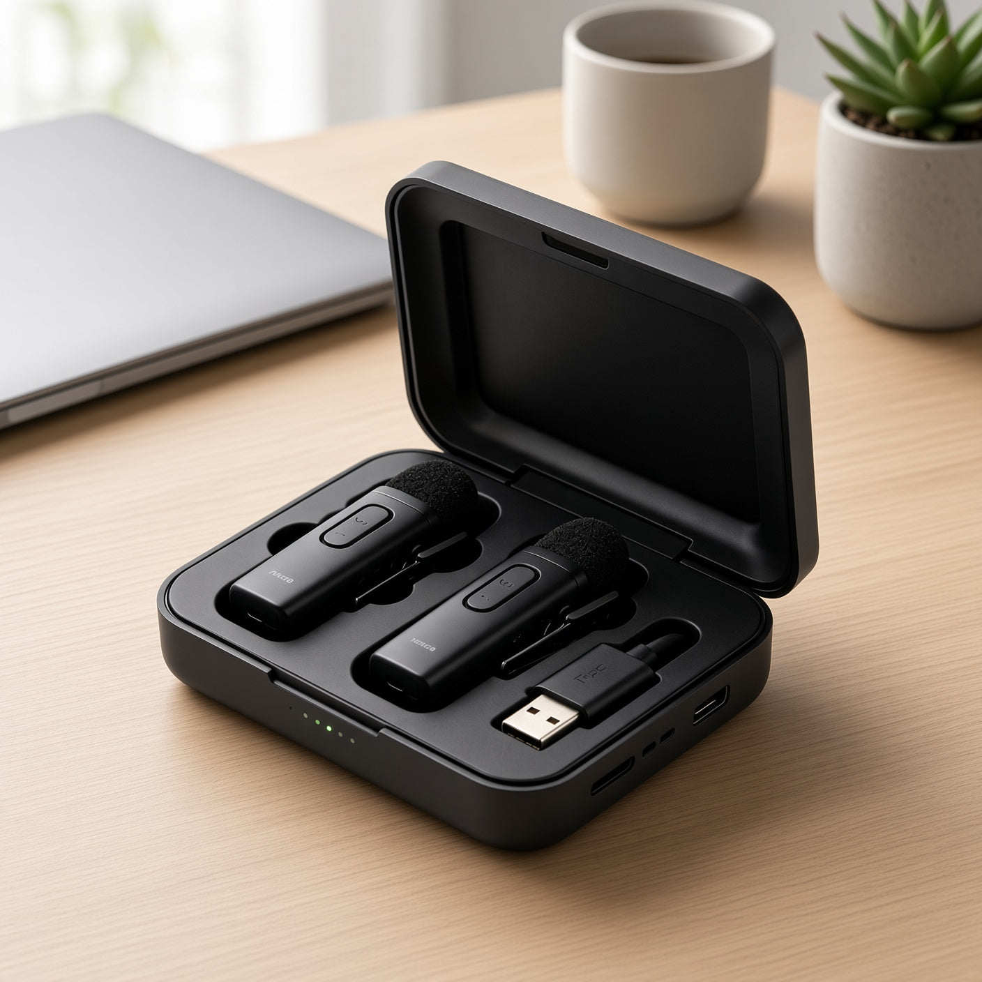 Dual Wireless Lavalier Microphone with Charging Case