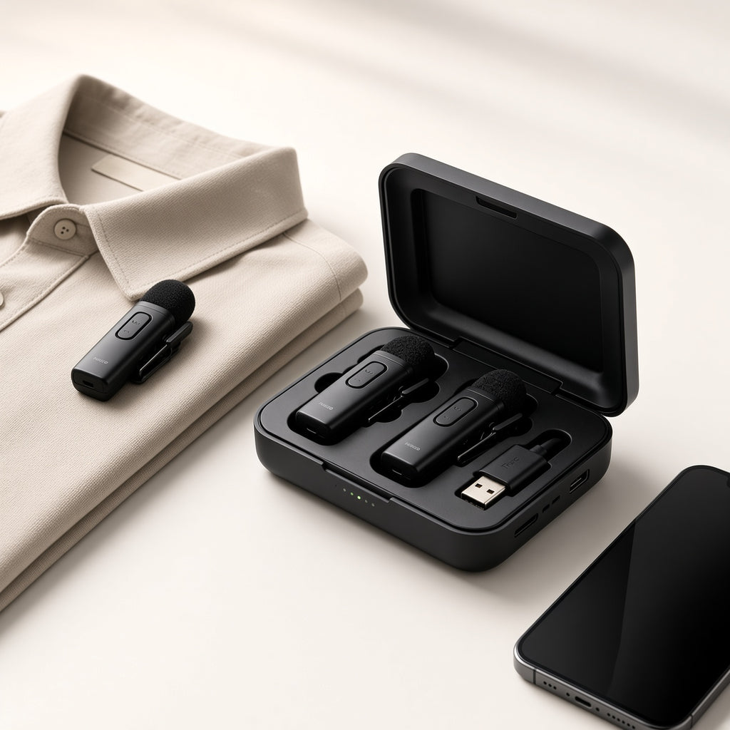 Dual Wireless Lavalier Microphone with Charging Case