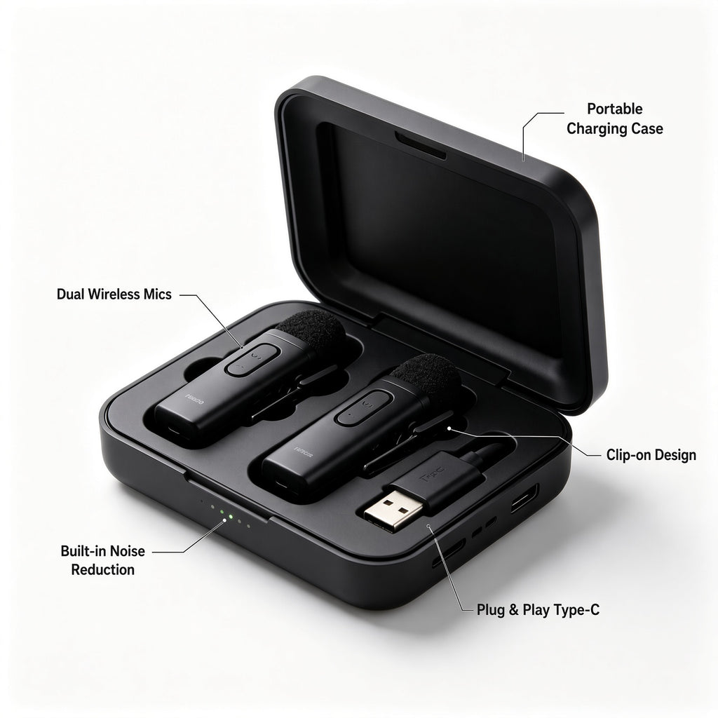 Dual Wireless Lavalier Microphone with Charging Case