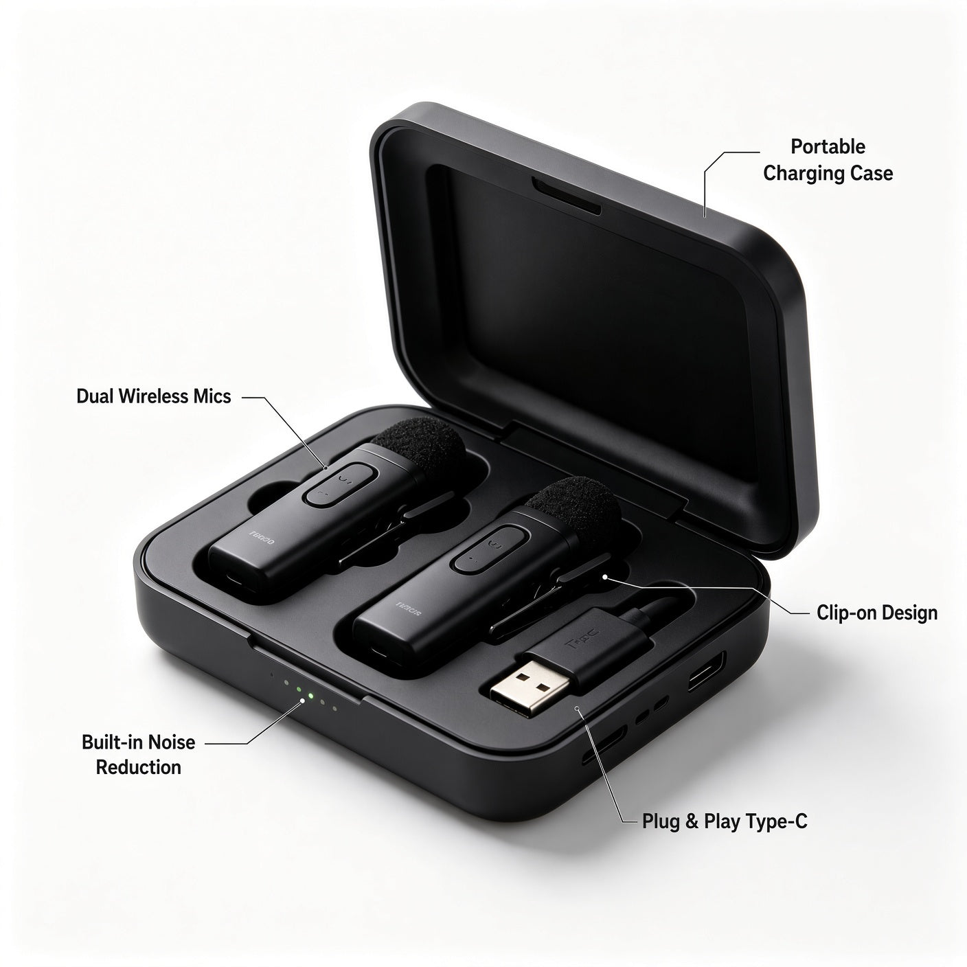 Dual Wireless Lavalier Microphone with Charging Case