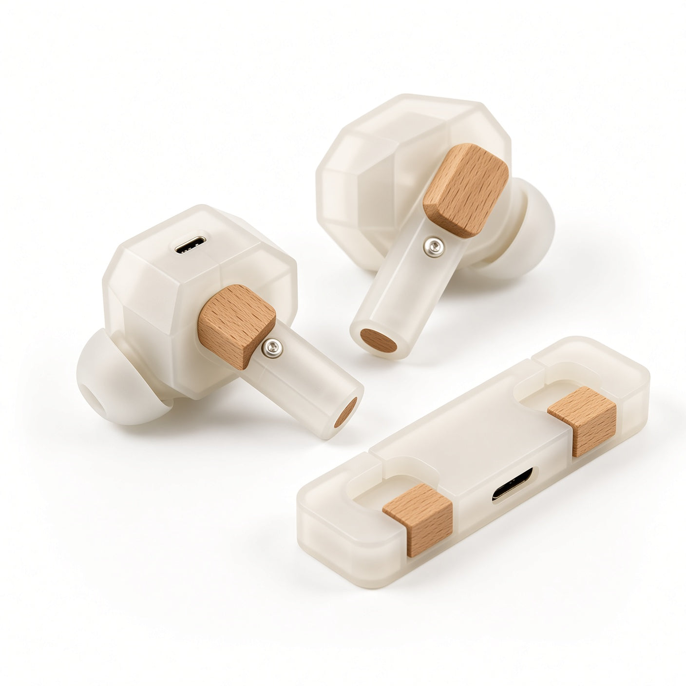 Frosted Facet Wooden Splicing TWS Earbuds